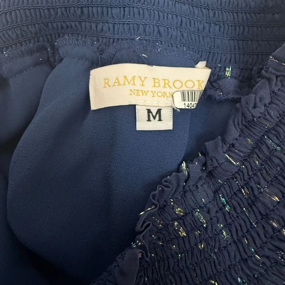 RAMY BROOK Tabitha Skirt M Navy Metallic Chiffon Party Mini Pull On EUC B11